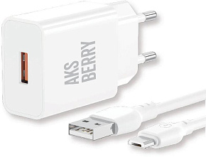 AKSBERRY (6972969383071) T42 QC3.0 + кабель MicroUSB, белый СЗУ