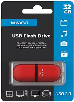 MAXVI SF 32GB red, монолит с колпачком, soft touch, USB 2.0