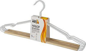 РЫЖИЙ КОТ Набор вешалок металлических с деревянной перекладиной Винтаж, цвет белый, 5 шт (107895) Набор вешалок