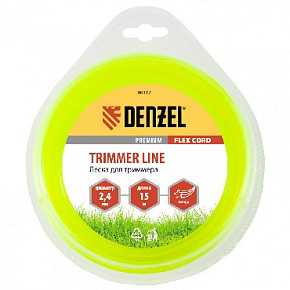 DENZEL Леска для триммера звезда 2,4 мм х 15 м, блистер FLEX CORD 96112 Леска для триммера