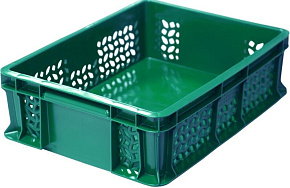 ТАРА.РУ 701.02.02 п/э 400х300х120 дно сплошное, стенки перфорированные, с внешней ручкой цв. зелёный (18584)