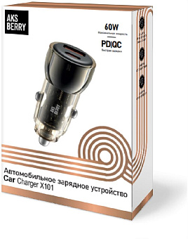 AKSBERRY (6900286350018) X101 TYPE-C(30w)+USB-A(30W), черный Автомобильная зарядка