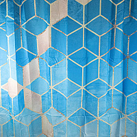 САНАКС 01-89 Штора с рисунком голубые КУБЫ, в ванную комнату, без колец - полиэстэр Штора