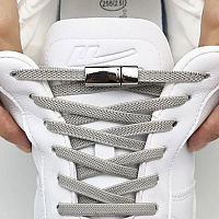 РЫЖИЙ КОТ Шнурки с магнитным фиксатором плоские эластичные, цвет серый (107990) Шнурки