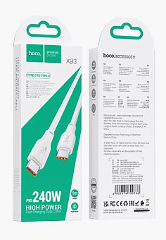 HOCO (6931474790736) X93aa 240W USB 5.0A PD 240W для Type-C Type-C , 1м - белый Кабель