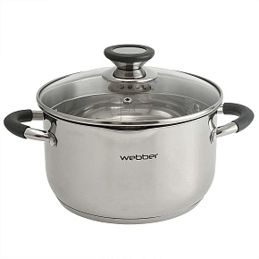WEBBER BE-373/2 Кастрюля из нерж стали со стеклянной крышкой (d=20; 3,6 л) (4) Кастрюля