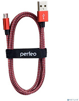 PERFEO (U4803) USB A вилка - Micro USB вилка, красно-белый, длина 1 м Кабель