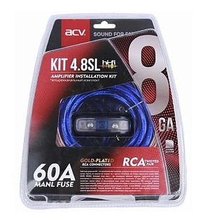 ACV KIT 4.8SL (SILVER=ECO) (4-кан усил-ля 8AWG/MINI ANL 60A) Комплект проводов