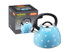 MALLONY Чайник из нерж стали со свистком "Maestria" (голубой в белый горошек) 2,5 л (005175) Чайник из нерж стали со свистком MALLONY "Maestria" (голу