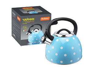 MALLONY Чайник из нерж стали со свистком "Maestria" (голубой в белый горошек) 2,5 л (005175) Чайник из нерж стали со свистком MALLONY "Maestria" (голу
