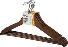 РЫЖИЙ КОТ Набор вешалок деревянных с перекладиной, 5 шт, цвет темно-коричневый (107912) Набор вешалок