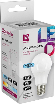 DEFENDER (95009) A55-9W-840-E27 груша, нейтральный белый, 1 шт Лампочка
