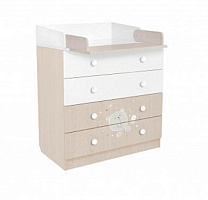 POLINI Комод Polini kids French 1580, Teddy, белый-дуб пастельный (2 кор.) Комод