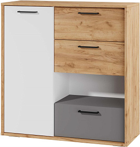 МЕБЕЛЬ-КОМПЛЕКС ТРИО К.0002.03 Комод 3 ящика комбинированный Дуб золотой крафт/Белый/Серый шифер (2 кор.)