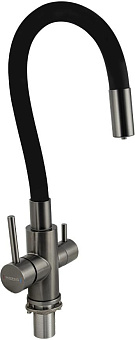 МАГНУС 91130 Смеситель для кухни, гибкий ЧЕРНЫЙ излив, шаровый, с двойным выпуском воды для фильтра, корпус из нержавеющей стали марки SUS 304, цвет Г