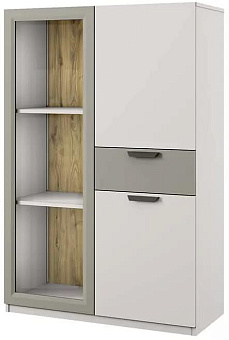 АНРЭКС MODERN Шкаф с витриной 1V2D1S. ПЕРС ЖЕМЧУГ/ИРЛ ЛИКЕР (3 кор.) Модульная мебель