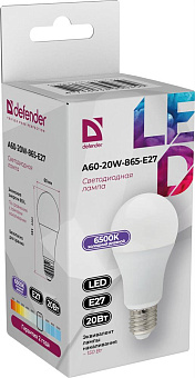 DEFENDER (95035) A60-20W-865-E27 груша, холодный дневной, 1 шт Лампочка