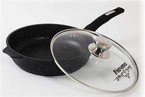 МЕЧТА С26802 Гранит black 26см несъемная ручка стеклянная крышка Сковорода МЕЧТА С26802 Гранит black 26см с несъемной ручкой и стекл. крышкой