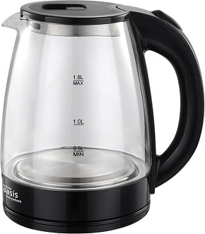 OASIS K-8GВ стекло/черный 1,8л. Чайник электрический