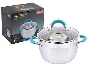 MALLONY Кастрюля BRAVO, объем 3,9 л, из нерж стали с крышкой жаропрочного стекла (005430) Кастрюля MALLONY BRAVO, объем 3,9 л, из нерж стали с крышкой