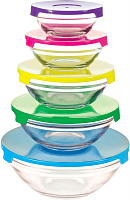 MALLONY Набор из 5 стеклянных мисок с крышками INSALATO (150/210/360/510/920мл) (007177)