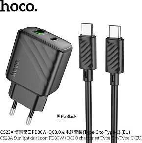 HOCO (6942007609968) CS23Aaa 1USB+1Type-C 3.0A PD 30W+QC3.0 , Black СЗУ