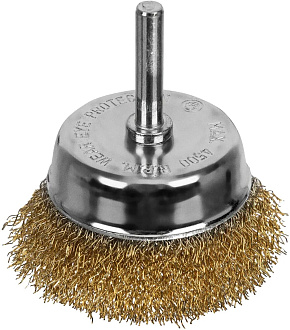 MATRIX Щетка для дрели, 65 мм, "чашка" со шпилькой, латунированная витая проволока// Щетка MATRIX Щетка для дрели, 65 мм, "чашка" со шпилькой, латунир