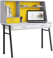 POLINI Стол письменный kids Aviv 1455 с надстройкой и ящиками белый/серый-желтый (4 кор.) Детская мебель