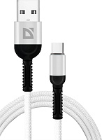 DEFENDER (87103WHI) USB кабель F167 TypeC 1м, 2.4А, ткань, пакет Кабель