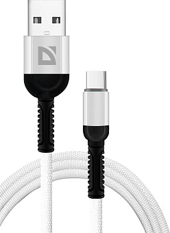 DEFENDER (87103WHI) USB кабель F167 TypeC 1м, 2.4А, ткань, пакет Кабель