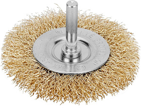 MATRIX Щетка для дрели, 60 мм, плоская со шпилькой, латунированная витая проволока// Щетка MATRIX Щетка для дрели, 60 мм, плоская со шпилькой, латунир