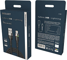 REXANT (18-7059) USB-A - Lightning 2,4А, 1м, в черной нейлоновой оплетке, с LED подсветкой Кабель REXANT (18-7059) USB-A - Lightning 2,4А, 1м, в черно