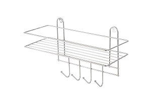 РЫЖИЙ КОТ Полка настенная Lecco Plus 33*12,5*21 см 4 крючка хром (310865) Полка настенная