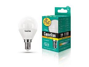 CAMELION (12391) LED8-G45/830/E14/8Вт/3000K Лампа светодиодная