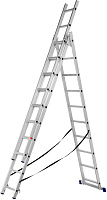 СИБРТЕХ Лестница, 3 х 10 ступеней, алюминиевая, трехсекционная, 97820