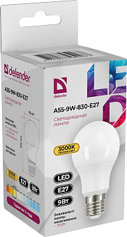 DEFENDER (95007) A55-9W-830-E27 груша, теплый белый, 1 шт Лампочка
