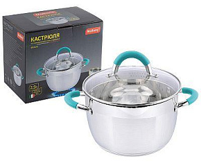 MALLONY Кастрюля BRAVO, объем 2,9 л, из нерж стали с крышкой жаропрочного стекла (005429) Кастрюля MALLONY BRAVO, объем 2,9 л, из нерж стали с крышкой