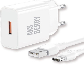 AKSBERRY (6972969383088) T42 QC3.0 + кабель Type C (белый) СЗУ