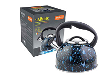 MALLONY Чайник из нерж стали LACRIMA, 2,5 л, со свистком, окрашенный (черный с синими каплями) (003979) Чайник из нерж стали MALLONY LACRIMA, 2,5 л, с