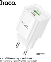 HOCO (6942007630276) C147A 1USB+1Type-C 3.0A PD 20W+QC3.0 , White СЗУ