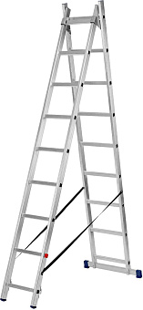 СИБРТЕХ Лестница, 2 х 9 ступеней, алюминиевая, двухсекционная, 97909