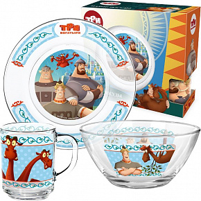 ND PLAY 310844 Набор посуды "Три Богатыря", Дизайн 1 (3 предмета, подарочная упаковка), стекло Набор посуды