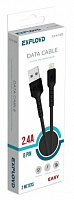 EXPLOYD EX-K-1383 Дата-кабель USB - 8 Pin 2.0М 2.4A круглый силикон чёрный Дата-кабель 8 Pin